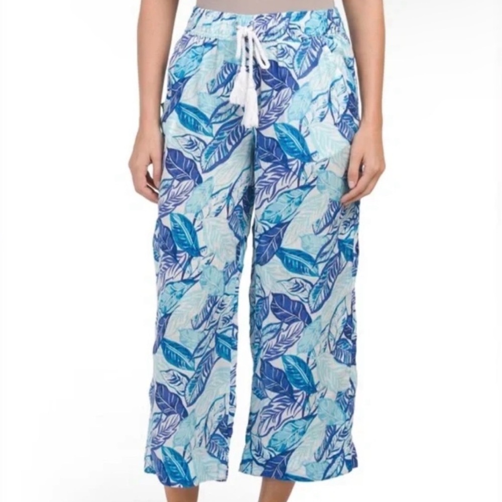 Sigrid Olsen Tropical Linen Pants Size Medium Flowy Beach Summer Vacation Boho